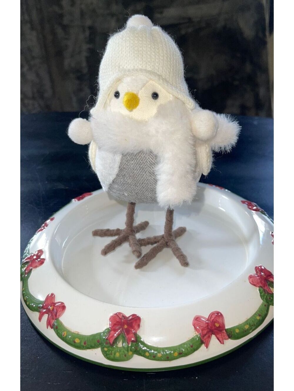 Festive White Bird Figurine with Winter Hat and Scarf -Featherly Friends
